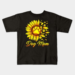 Funny Cute Dog Mom With Dog Paws Sunflower Mothers Day Girl Kids T-Shirt